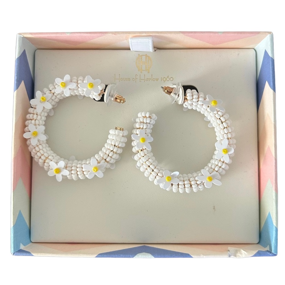 NWT House of Harlow Daisy Hoop Earrings Boho Beaded new in box